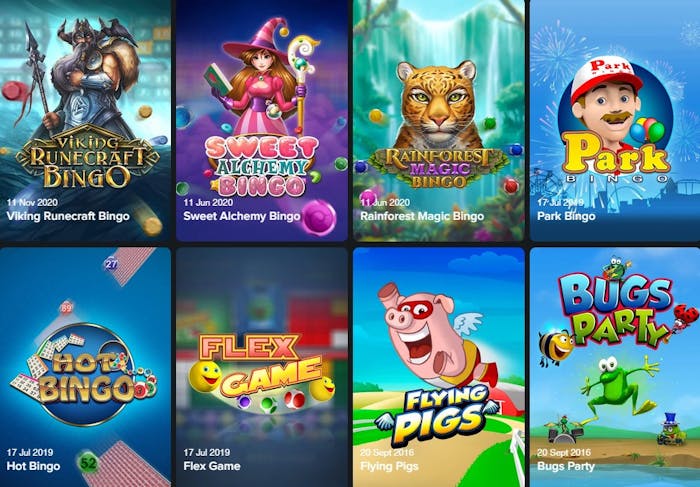 Kahdeksan värikästä Play’n GO:n videobingo peliä, kuten Viking Runecraft Bingo, Sweet Alchemy Bingo ja Flying Pigs.