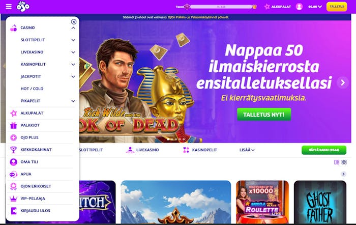 Tervetulobonus Playojo Casinon etusivulla