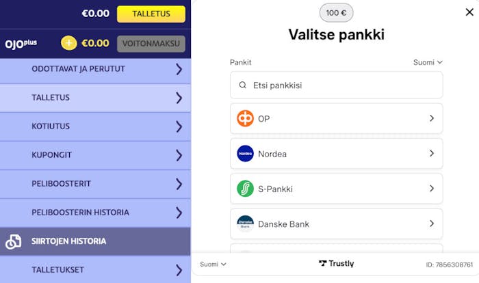 Playojo Casinolle voi tallettaa Trustlylla