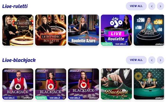 Pelivalikoimaa Playojo live casinolla