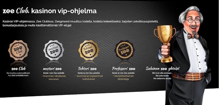 Playzee Casino VIP-ohjelmassa on 5 tasoa zee clubista salaiseen zee yhteisöön.