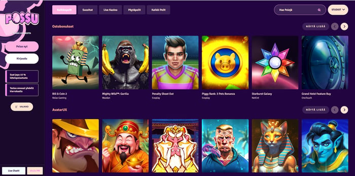 Pnp Casino Possulla on yli 3 000 peliä useilta tunnetuilta studioilta.