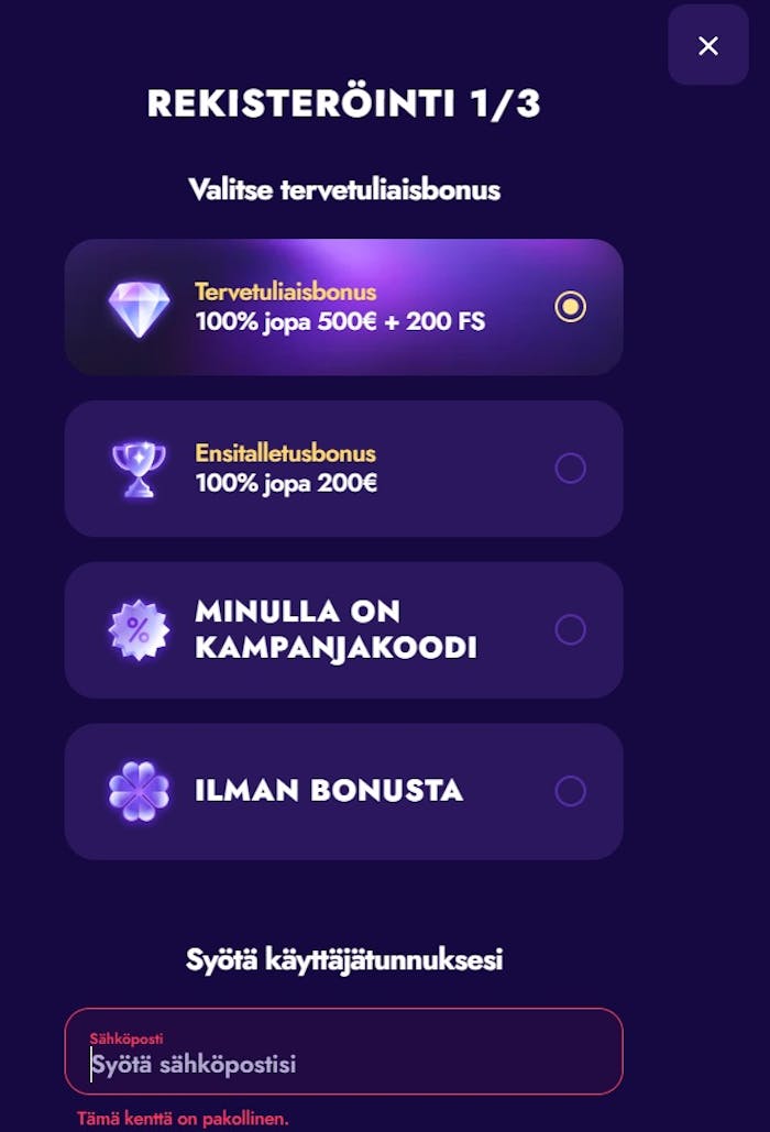 Polestar Casino rekisteröinti onnistuu lomakkeella, johon syötetään sähköpostiosoite ja salasana.