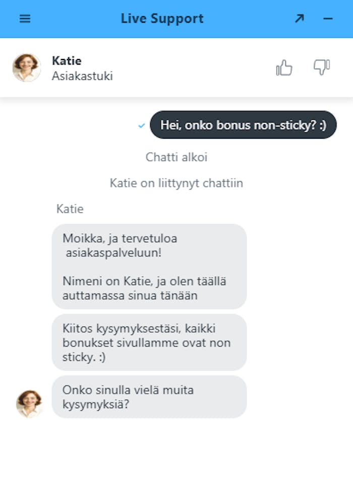 Chat-keskustelu suomeksi Posido kasinon asiakastuen kanssa.