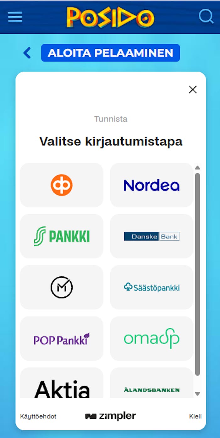 Posido kasinolle tallettaminen Zimplerin verkkopankkimaksulla.