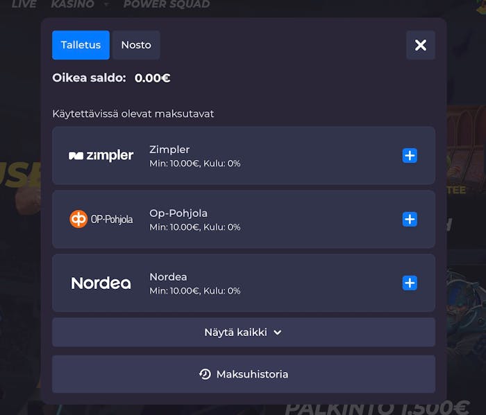 Saatavilla olevia maksutapoja Powbet casinolla