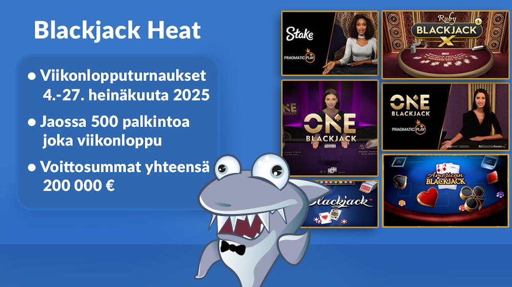 Kasinohai, blackjack-pelien kuvia ja tärkeimmät tiedot Blackjack Heat -kampanjasta.