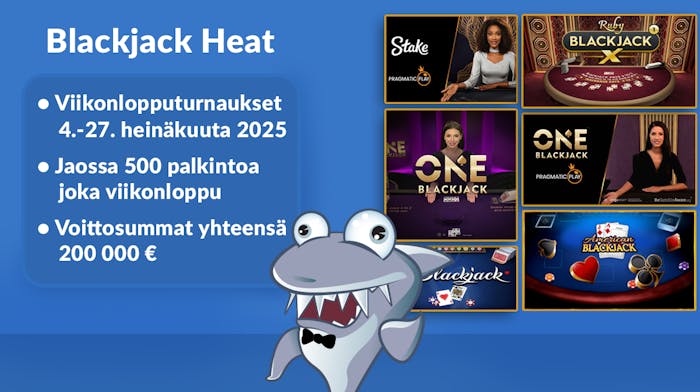 Kasinohai, blackjack-pelien kuvia ja tärkeimmät tiedot Blackjack Heat -kampanjasta.
