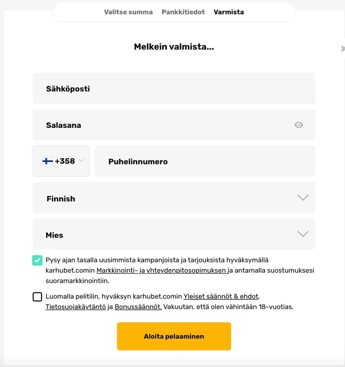 Karhubetin rekisteröinti.