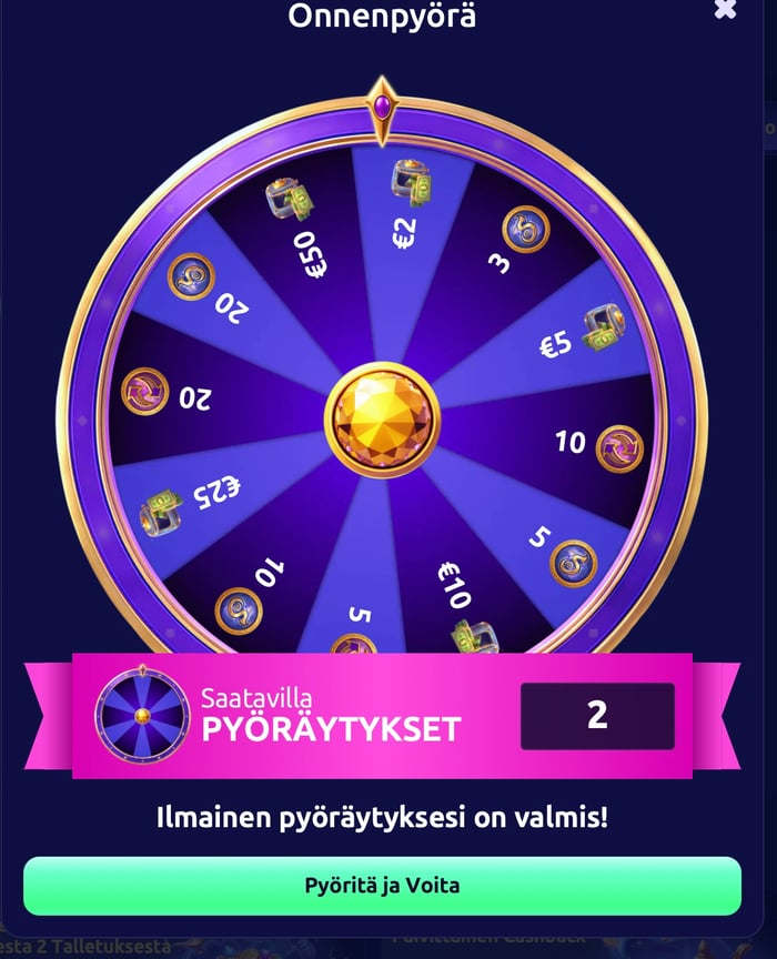 SpinDjinn Casinon onnenpyörä jakaa kolikoita ja bonusrahaa.