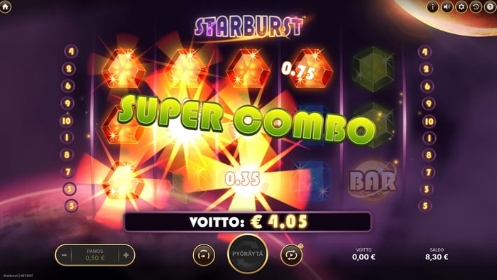 4,50 euron voitto Starburst-slotista.