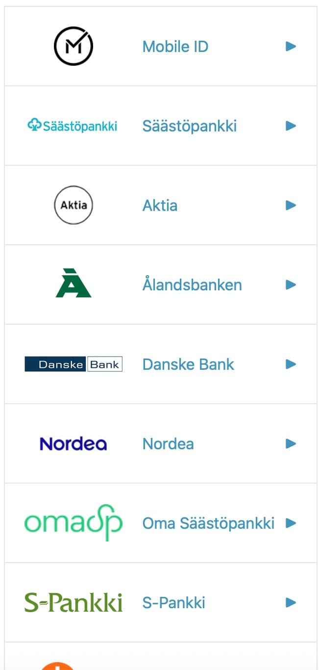 Hurmio-kasinon Brite-tunnistautumisessa käytettävissä olevat suomalaiset pankit ja Mobile ID