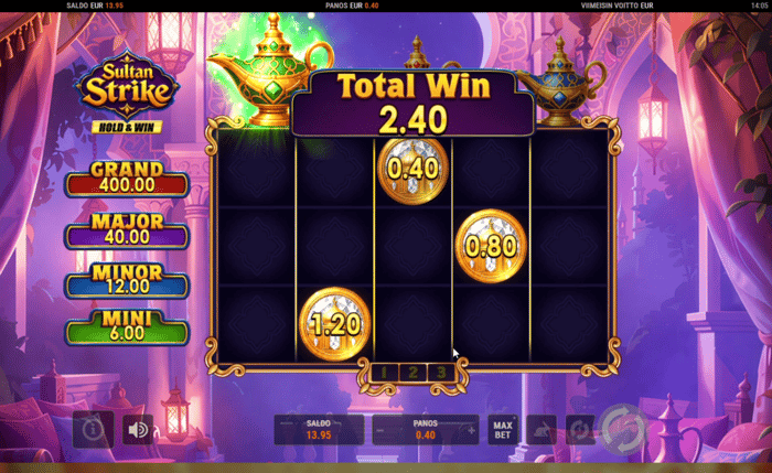 2,40 euron voitto Sultan Strike Hold and Win -pelistä.
