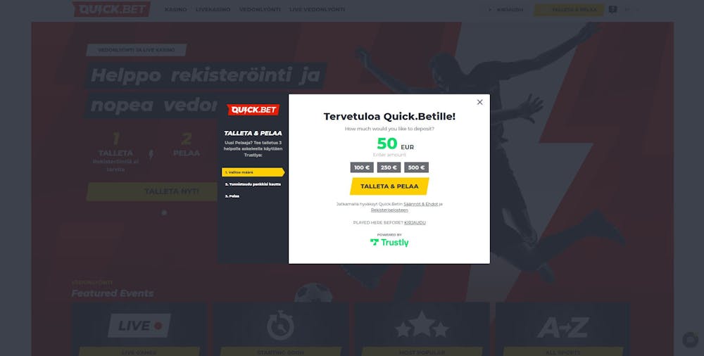 quickbet ilmoittautumissivu