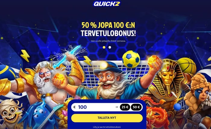 Quickz kasinon etusivun tallletuslomake.