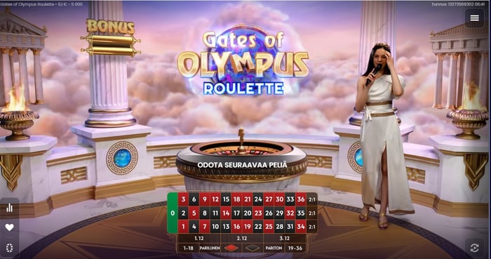 Gates of Olympus live-rulettinäkymä Quickz kasinolla.