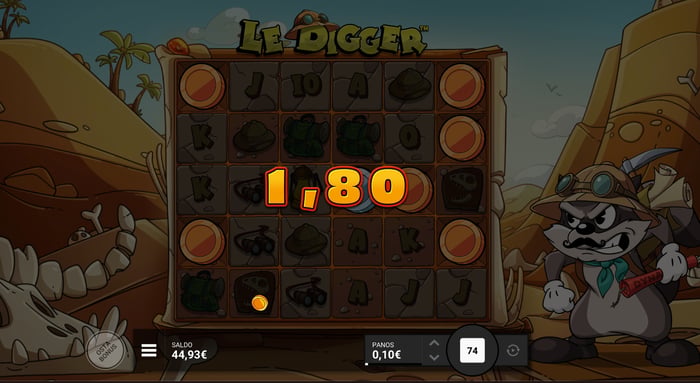 Kuva, jossa näkyy 1,80 € voitto Le Digger -pelissä.