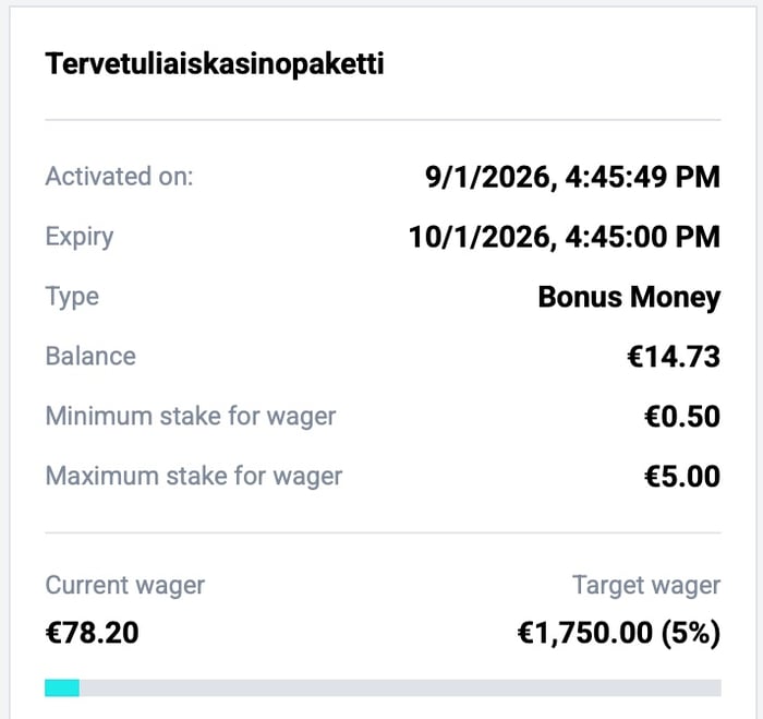 Toisen pelin jälkeen kierrätysvaatimus oli täyttynyt viisi prosenttia.