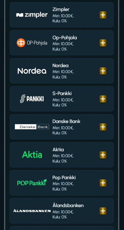 Ragnaron maksutapalistalla ovat esimerkiksi Zimpler ja suomalaispankit OP, Nordea, S-pankki, Danske Bank, Aktia ja POP Pankki
