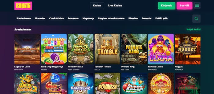 raketin pelivalikoima
