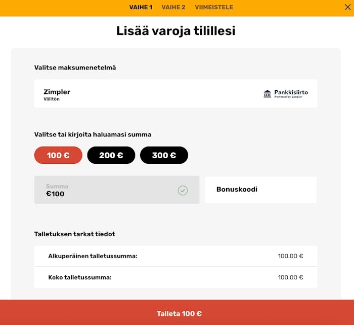 Rapid Casinon talletuslomake