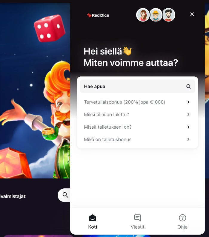 Red Dice Casinon tukikeskus ja live-chat