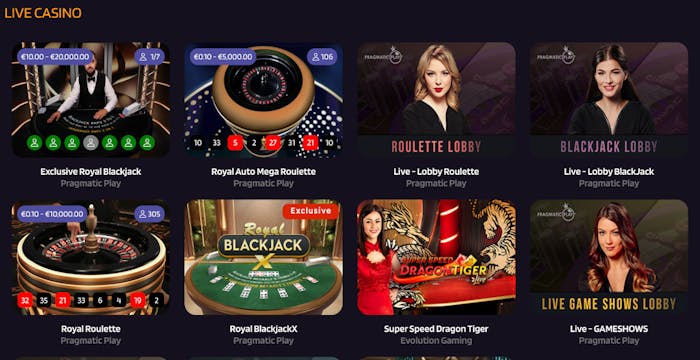 Red Dice Casinon live-pelien valikoimaa