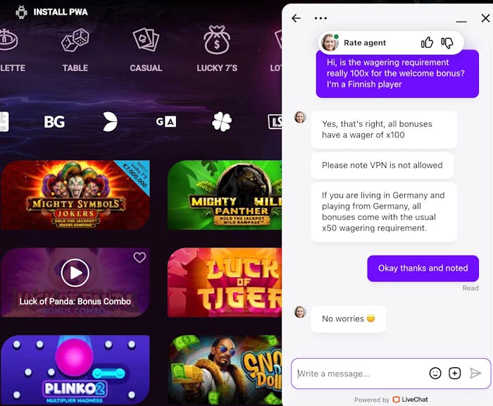 Ricky Casinon live chat