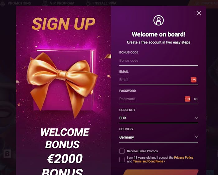 Ricky Casinon rekisteröitymislomake