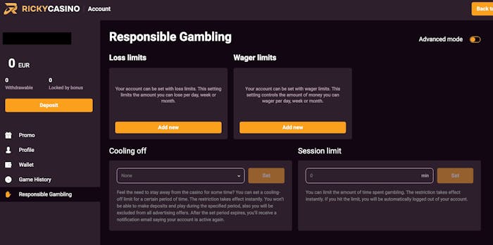 Vastuullisen pelaamisen työkaluja Ricky Casinolla