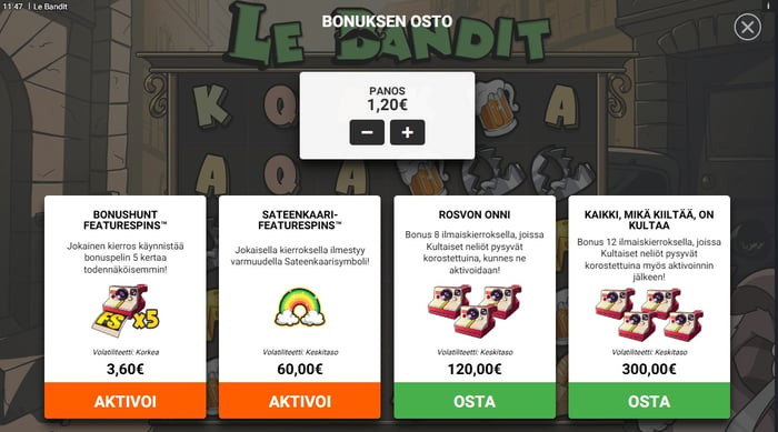 Riviera Casinolla on useita hyviä korkean volatiliteetin pelejä, kuten Le Bandit.