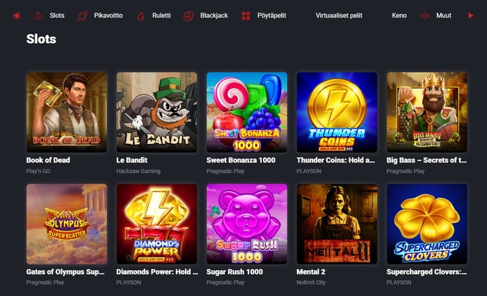 Riviera Casinolla on yli 6 000 peliä, kuten Le Bandit, Sweet Bonanza 100 ja Mental 2.