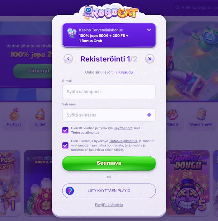 Rekister?idy Robocat Casinolle ja lunasta bonus