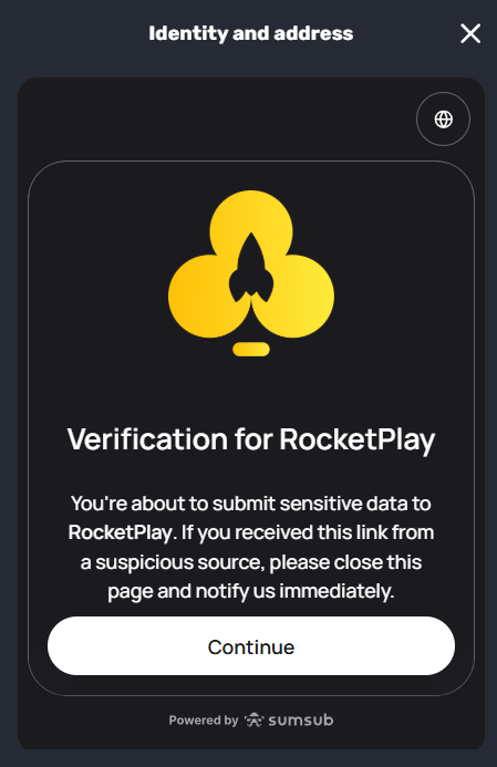 Henkilöllisyyden vahvistus Rocket Playlla.