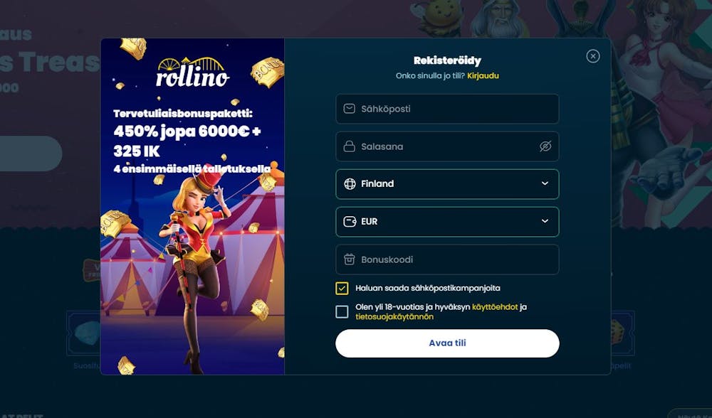 rollino Ilmoittautumissivu