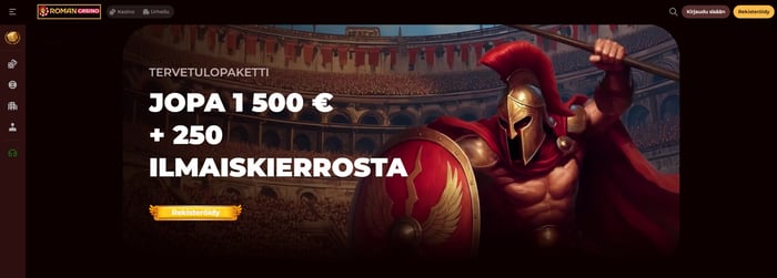 Roman Casinon gladiaattoriteemainen tervetulopaketti lupaa jopa 1 500 € ja 250 ilmaiskierrosta.