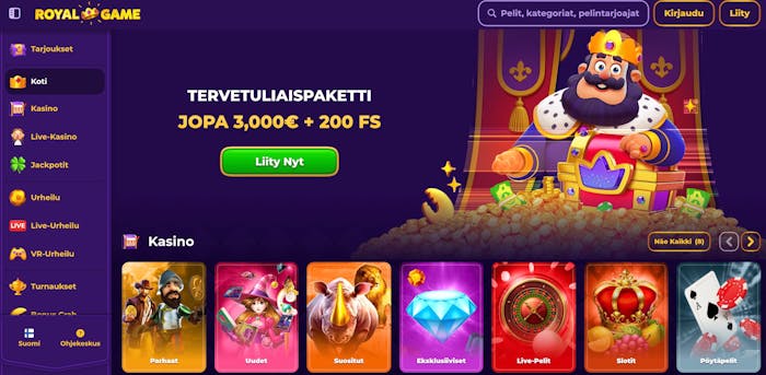 Royal Game Casinon pääaula ja tervetuliasibonus