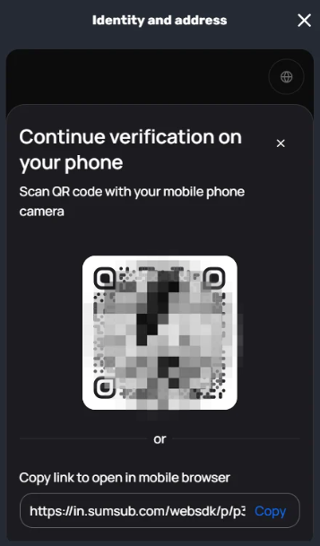 KYC-vahvistuksen QR-koodi Rocket Playlla.