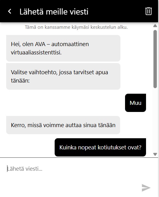 Ruby Fortune Casinon asiakaspalvelusta huolehtii Ava-niminen botti ja ohjekeskus, jotka molemmat toimivat suomeksi.