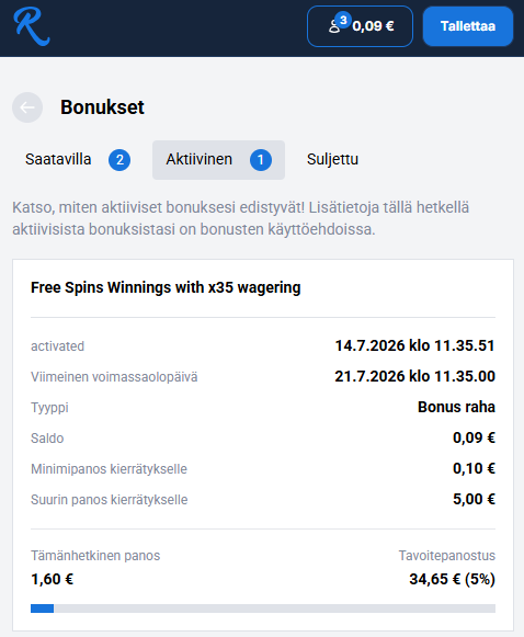 Ilmaiskierrosten kierrätyksen edistyminen 1,60 euron panostamisen jälkeen.