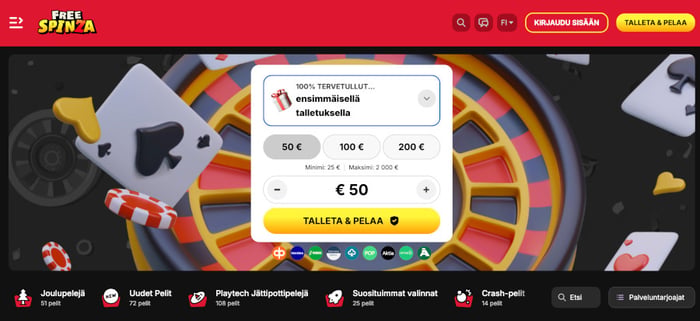 Free Spinza kasino tarjoaa myös rulettia