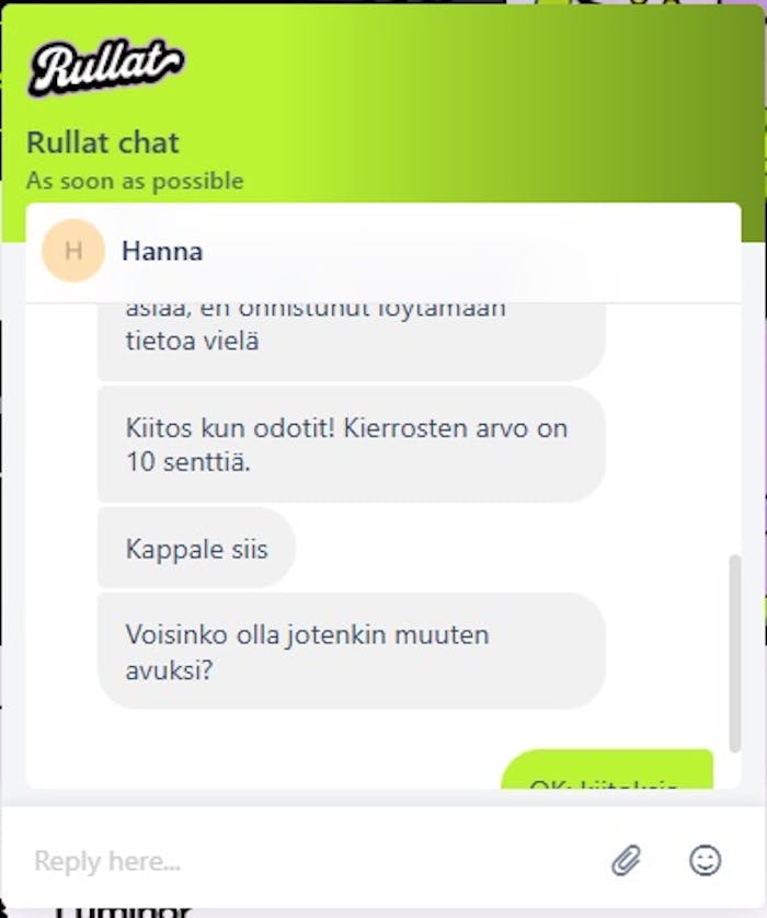 Rullat kasinon asiakaspalvelija vastaa suoraan kysymyksiini