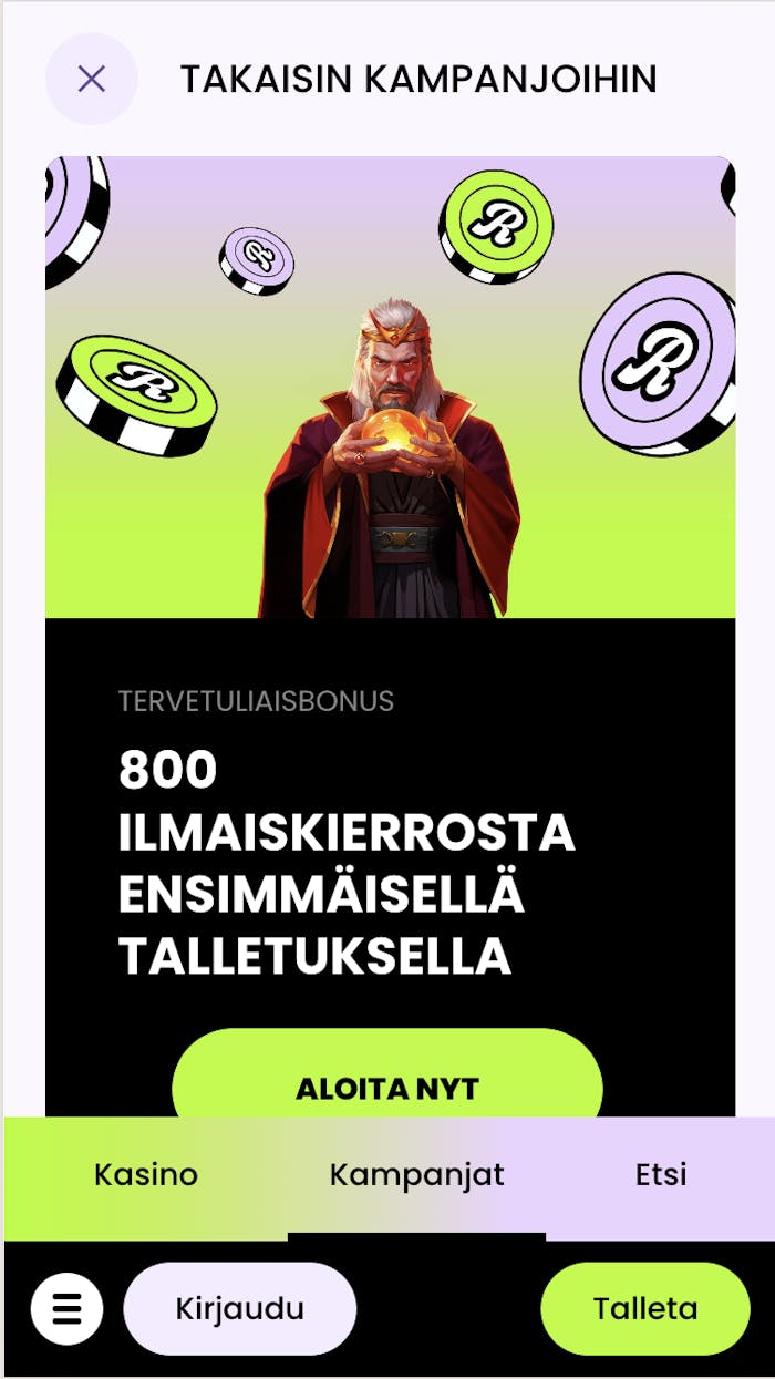 Rullat tarjoaa 800 ilmaiskierrosta pelaamisen alkuun