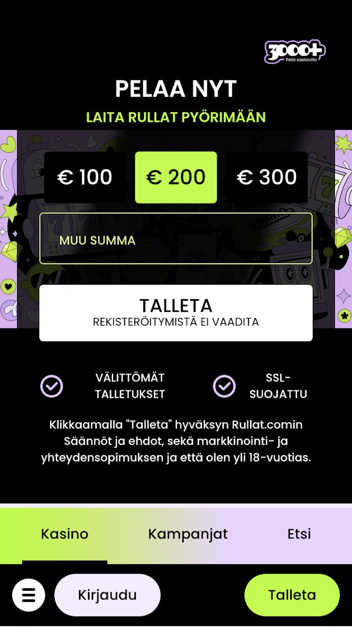 Rullat kasinolle voidaan tehdä talletus helposti