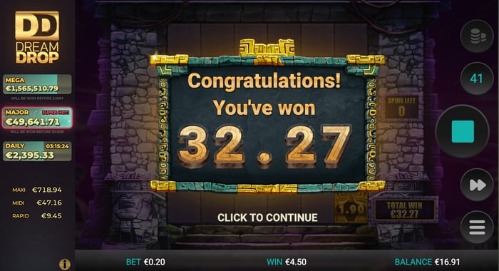 32,27 euron voitto Temple Rush Dream Dropista.