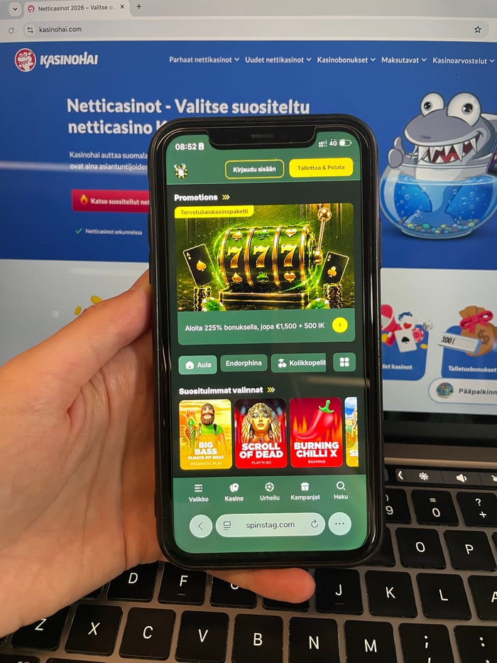 SpinStag etusivu iPhone 11:llä