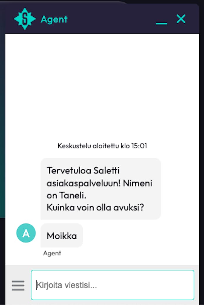 Saletti kasinon asiakaspalvelu vastaa hyvin nopeasti