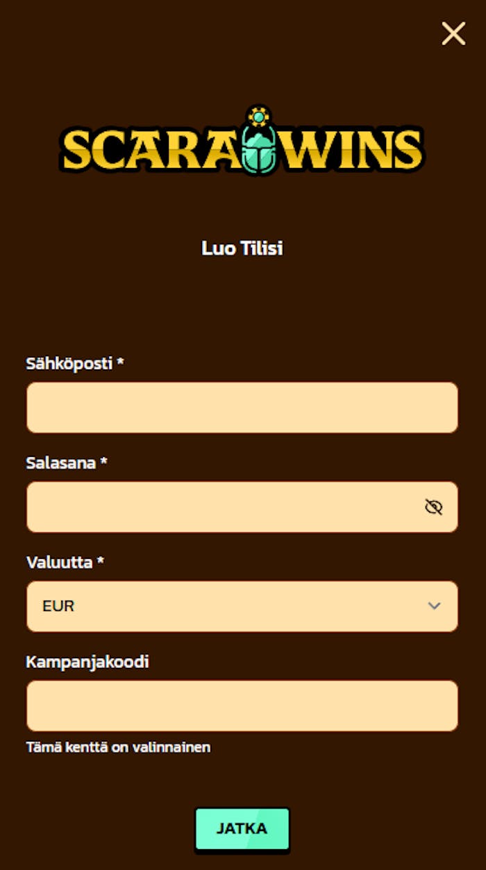 Scarawins casinolle rekister?ityminen lomakkeen kautta.