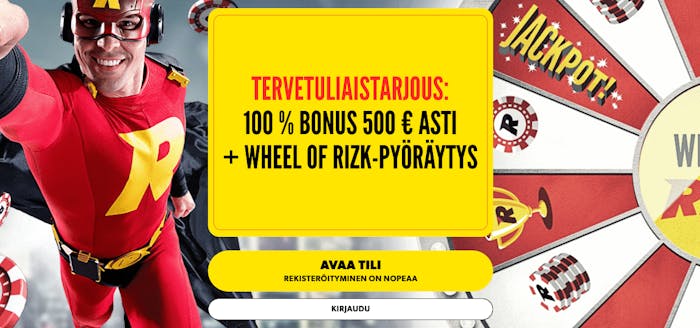 Kuvassa näkyy tämänhetkinen Rizk Bonus uusille pelaajille