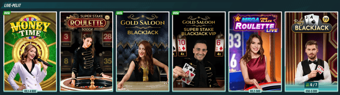 Golisimon live-kasinon pelejä, kuten Money Time ja Mega Roulette Live.